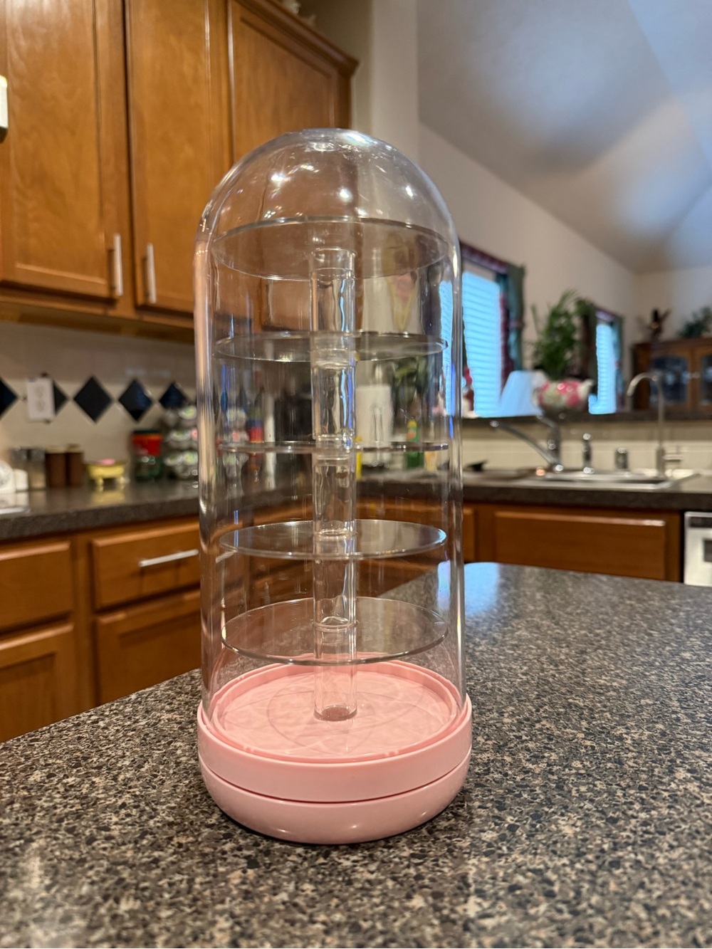Pink Rotating Transparent Display Container for Jewelry or Popbeans